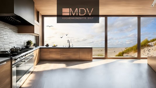 Moderne MDV-Küche mit Logo oben in der Mitte – hochwertige Küchenausstattung als Teil unseres Partnernetzwerks